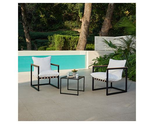 Marbella Black Balcony Set Polywood Arm Ivory Cushion +Cover