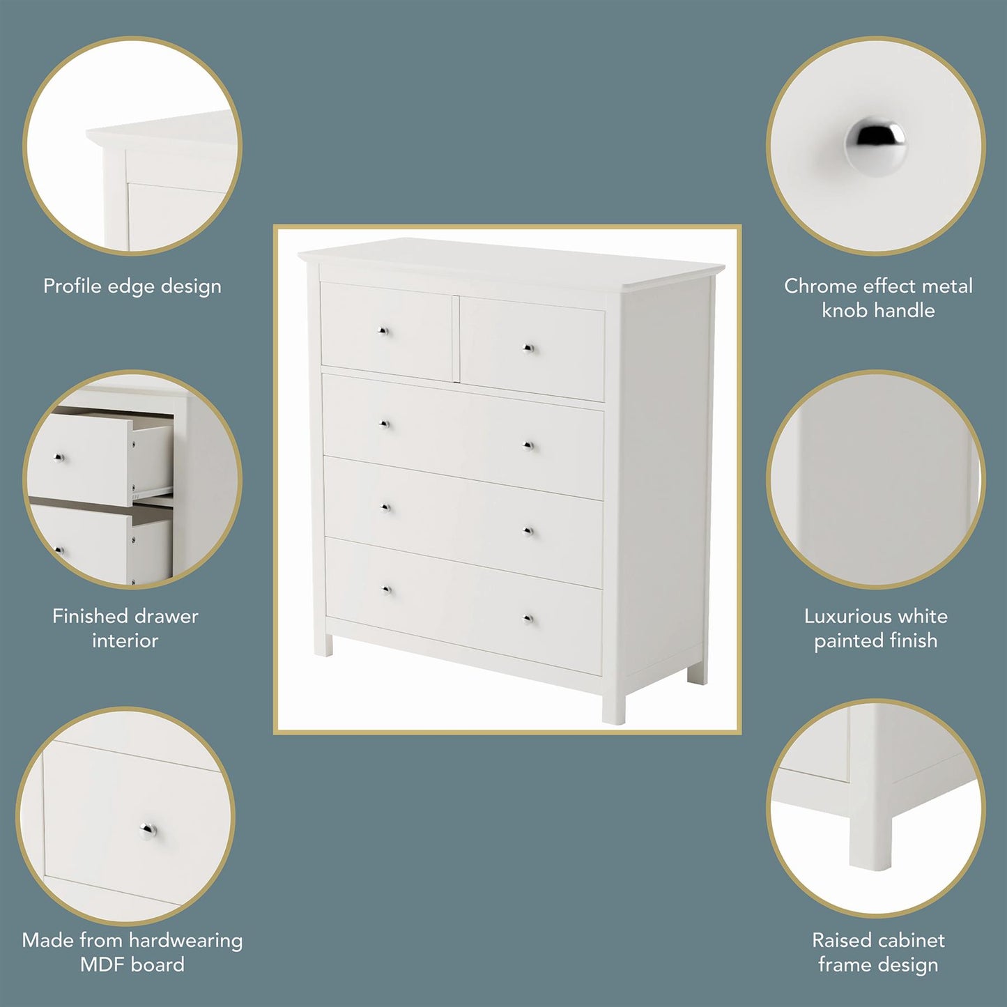 Nairn White 2+3 drawer chest of drawers