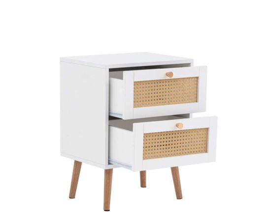 Catalina 2 Drawer Rattan Bedside- White