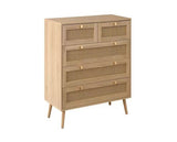 Croxley 5 Drawer Rattan Chest- Oak