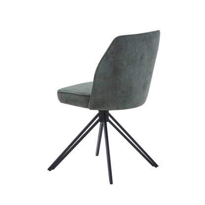 Aspen swivel dining chairs, green cord fabric with black metal legs (pair)