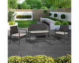 Cedar 4Pc Garden Set - Black Rattan/Grey Fabric/Black Glass
