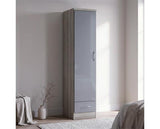 NEVADA 1 DOOR 1 DRAWER WARDROBE - GREY GLOSS/LIGHT OAK EFFECT VENEER