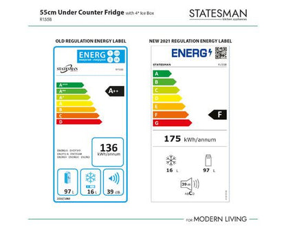 Statesman R155" 55cm Under Counter Fridge with 4* IceBox Black