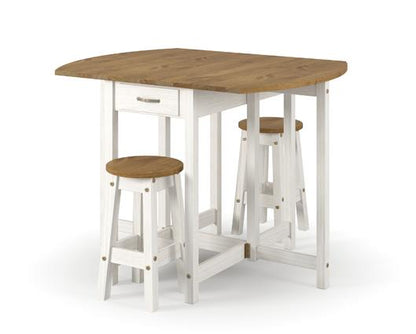 Corona oval breakfast drop leaf gateleg table & 2 stool SET white