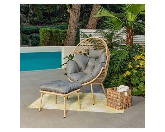 Antigua Natural Egg Chair Footstool L.grey Cushion + Cover