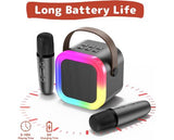Mini Karaoke Machine with 2 Wireless Microphones and Portable Bluetooth Speaker