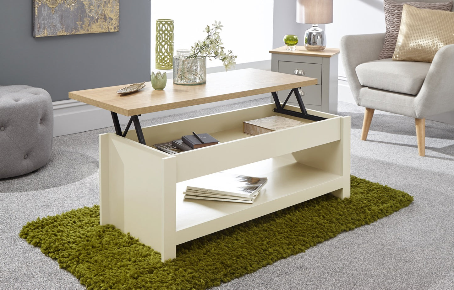 Lachlan Lift Up Coffee Table- Cream