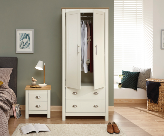 Lachlan 2 Door 2 Drawer Wardrobe- Cream