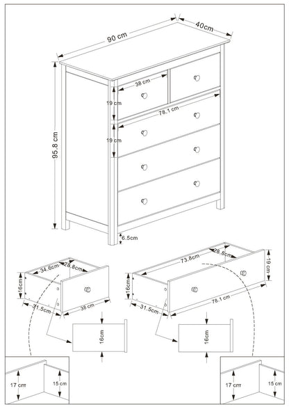 Nairn White 2+3 drawer chest of drawers