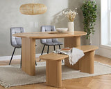 Axel Oval Fluted Dining Table with 2 Fabric Chairs and 1 Bench - Oak