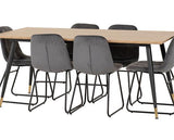 HAMILTON & LUKAS LARGE DINING SET (X6 CHAIRS) - MEDIUM OAK EFFECT/GREY VELVET