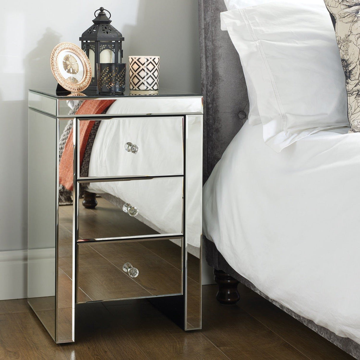 Saxen 3 Drawer Bedside Table - Mirrored