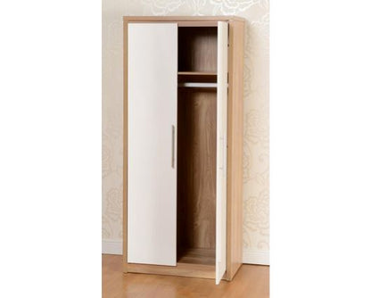 Santos 2 Door Wardrobe - White High Gloss/Light Oak Effect Veneer