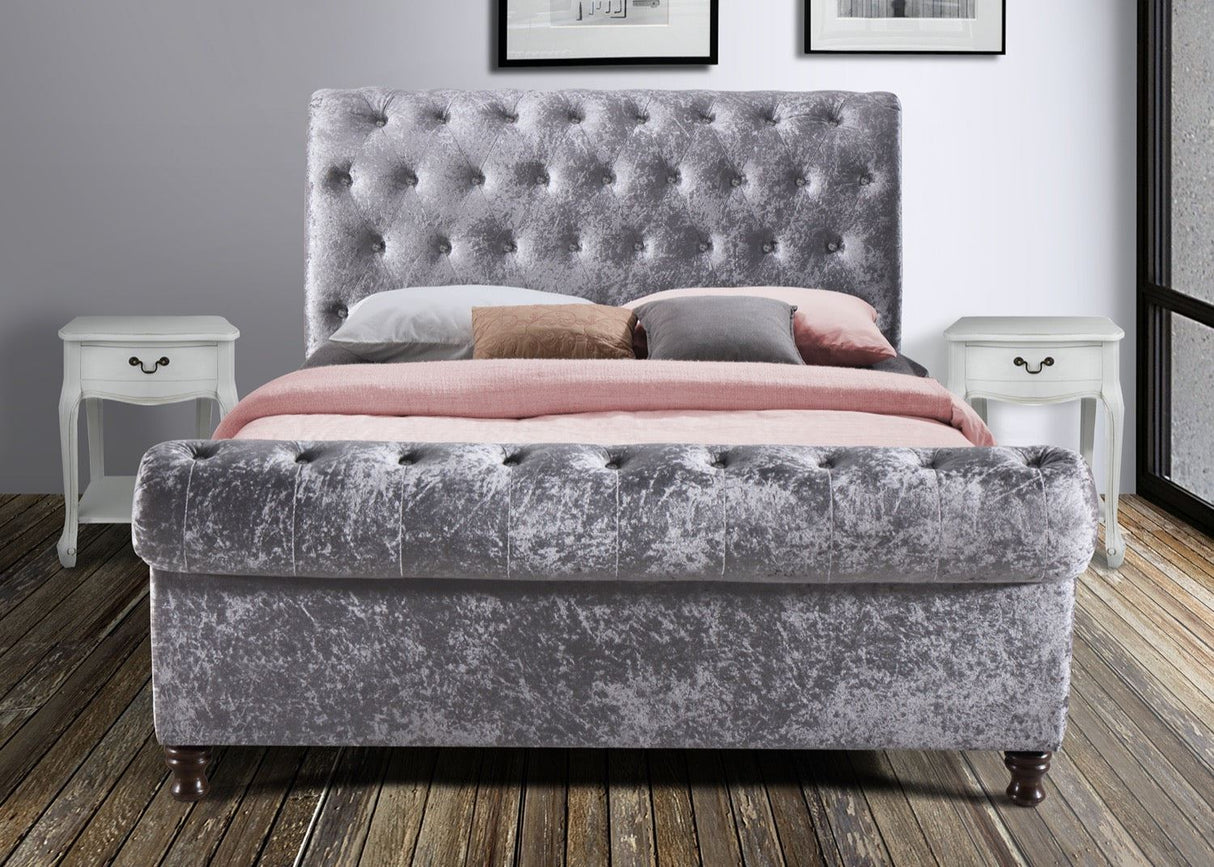 Charlton Crushed Velvet Super King Bed - Steel
