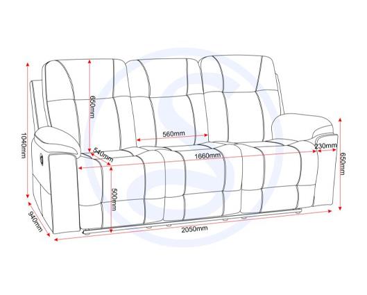 Guildford 3 Seater Recliner Sofa - Grey Fabric