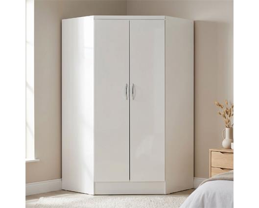 NEVADA 2 DOOR CORNER WARDROBE - WHITE GLOSS
