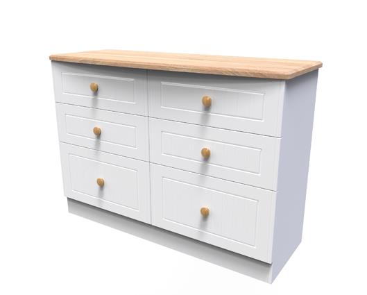 Warwick 6 Drawer Midi Chest - White Matt with Bardolino Oak Top