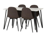 MARLOW & ATHENS DINING SET (X4 CHAIRS) - WHITE MARBLE/BROWN FAUX LEATHER