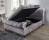 Charlton Side Lift Ottoman Super King Bed - Steel Crushed Velvet