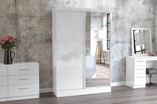 Larz 2 Door Sliding Wardrobe With Mirror - White