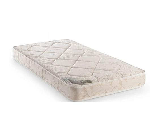 A single bed mattress with a quilted diamond pattern on top and a subtle floral design on the side, shown on a plain white background.