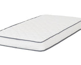 A white quilted mattress with a diamond-stitched pattern and gray piping trim, shown on a plain white background.