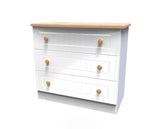 Warwick 3 Drawer Chest - White Matt with Bardolino Oak Top