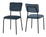 SHELDON ROUND GLASS TOP DINING SET (X4 CHAIRS) - CLEAR GLASS/NAVY BLUE VELVET FABRIC
