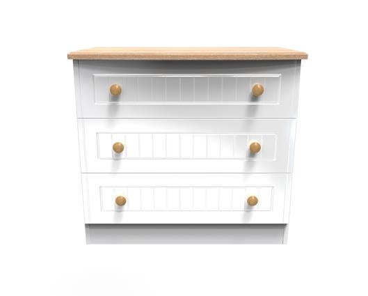 Warwick 3 Drawer Chest - White Matt with Bardolino Oak Top