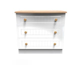 Warwick 3 Drawer Chest - White Matt with Bardolino Oak Top