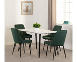 MARLOW & AVERY DINING SET (X4 CHAIRS) - WHITE MARBLE/EMERALD GREEN VELVET