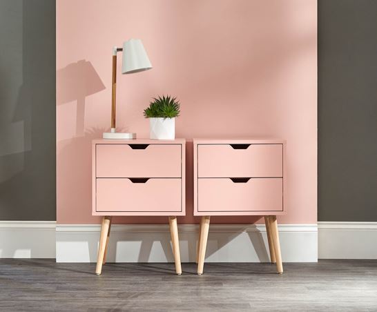 Nessi Single 2 Drawer Bedside- Coral Pink