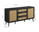 Croxley Rattan 2 Door 3 Drawer Sideboard - Black