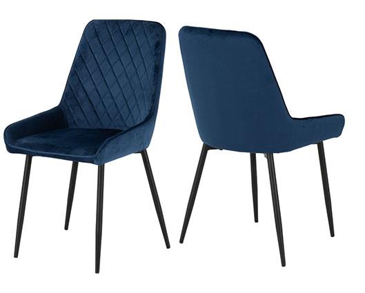 ATHENS ROUND & AVERY DINING SET (X4 CHAIRS) - CONCRETE/SAPPHIRE BLUE VELVET