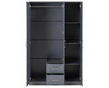 DAKOTA 3 DOOR 2 DRAWER MIRRORED WARDROBE - DARK GREY