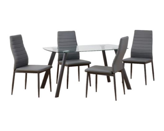 Alice Dining Set - Clear Glass/Grey/Grey Faux Leather