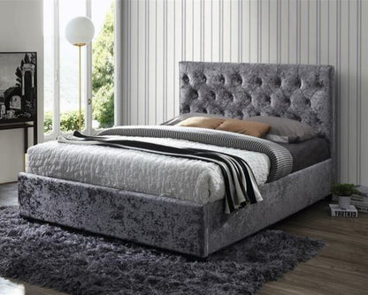 Cologne Double Bed - Steel Crushed Velvet