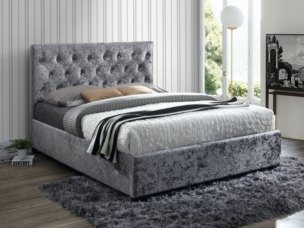 Cologne Double Bed - Steel Crushed Velvet