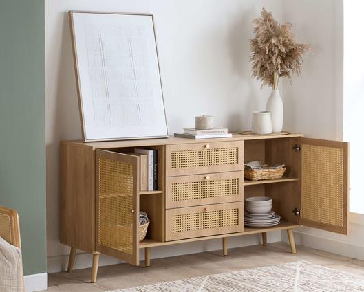 Croxley Rattan 2 Door 3 Drawer Sideboard - Oak