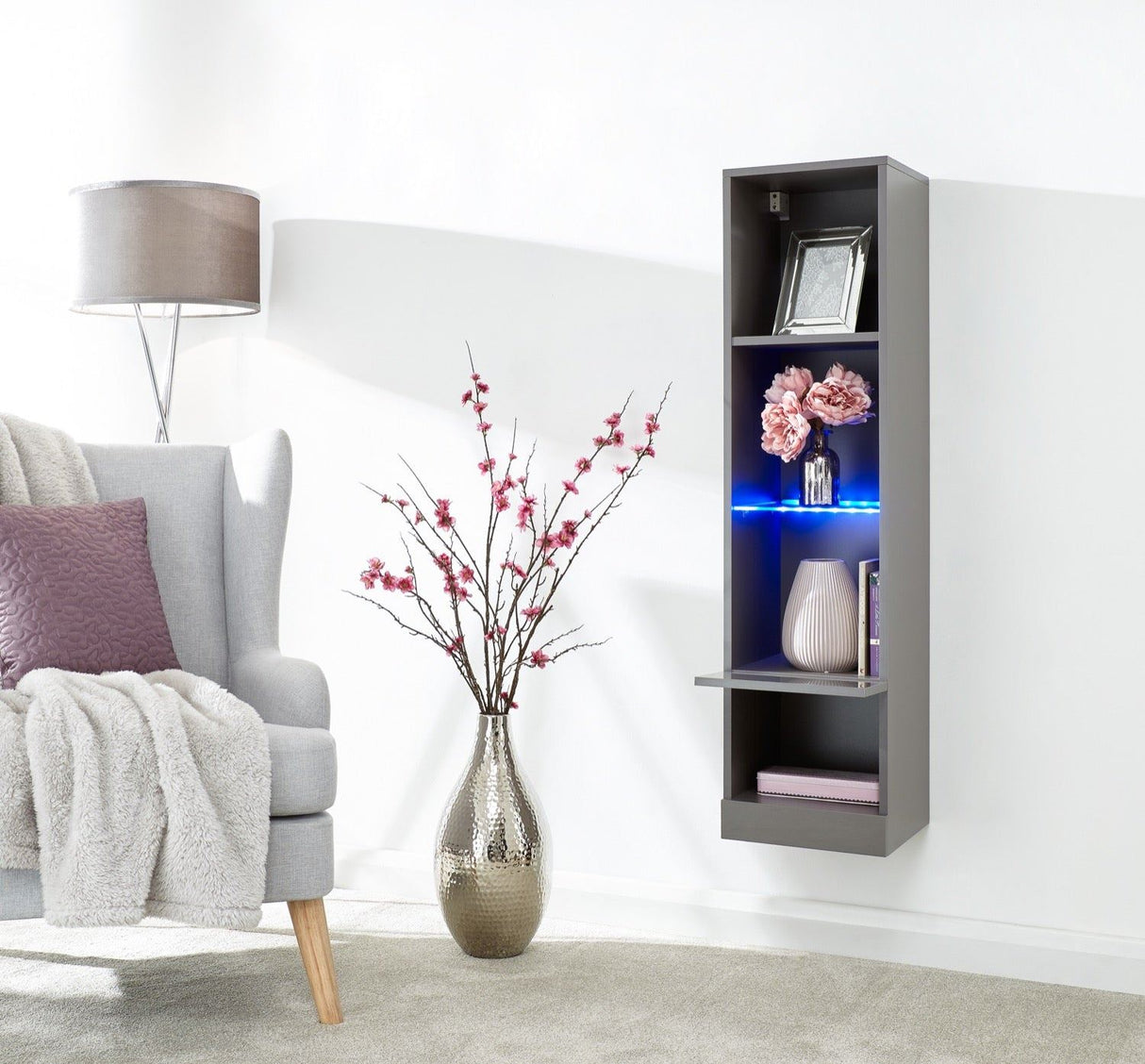 Graze Tall Shelf Unit with LED-Grey