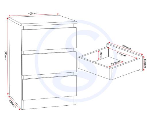 MALVERN 3 DRAWER BEDSIDE X2 - URBAN SNOW