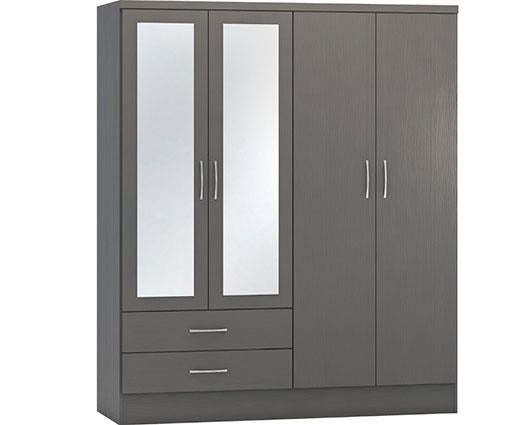 NEVADA 4 DOOR 2 DRAWER WARDROBE - 3D EFFECT GREY