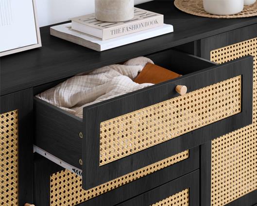 Croxley Rattan 2 Door 3 Drawer Sideboard - Black