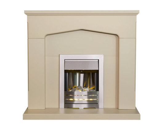 Carolina Fireplace Suite 48inch - Stone With Electric Fire - Brushed Steel 