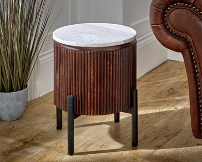 Olin Mango Wood Side Table With Marble Top & Metal Legs