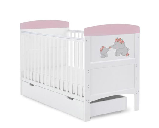 Elephants Pink Cot Bed & Under Drawer