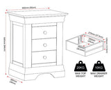 BORDEAUX 3 DRAWER BEDSIDE - PEBBLE GREY