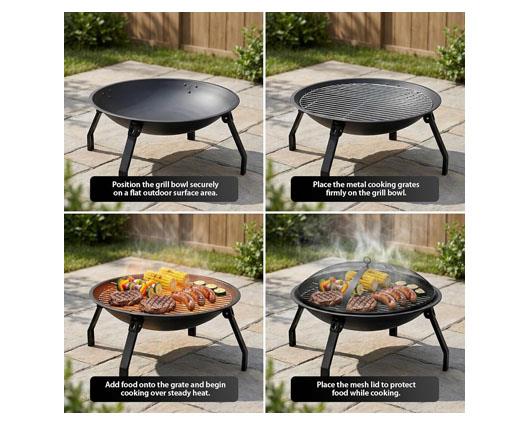 ZENO Round Fire Pit - 3 in 1 Heater/Grill/BBQ with Accessories