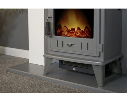 Hugo Fireplace Suite 39inch - White/Grey With Electric Stove - Grey Enamel